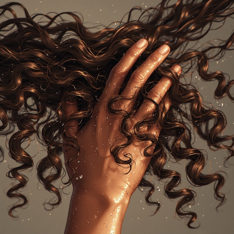 Wet curly hair being lightly separated by a hand, highlighting shine and slip.